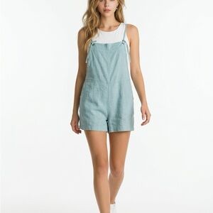 Light Blue/green Women's linen Short Overalls